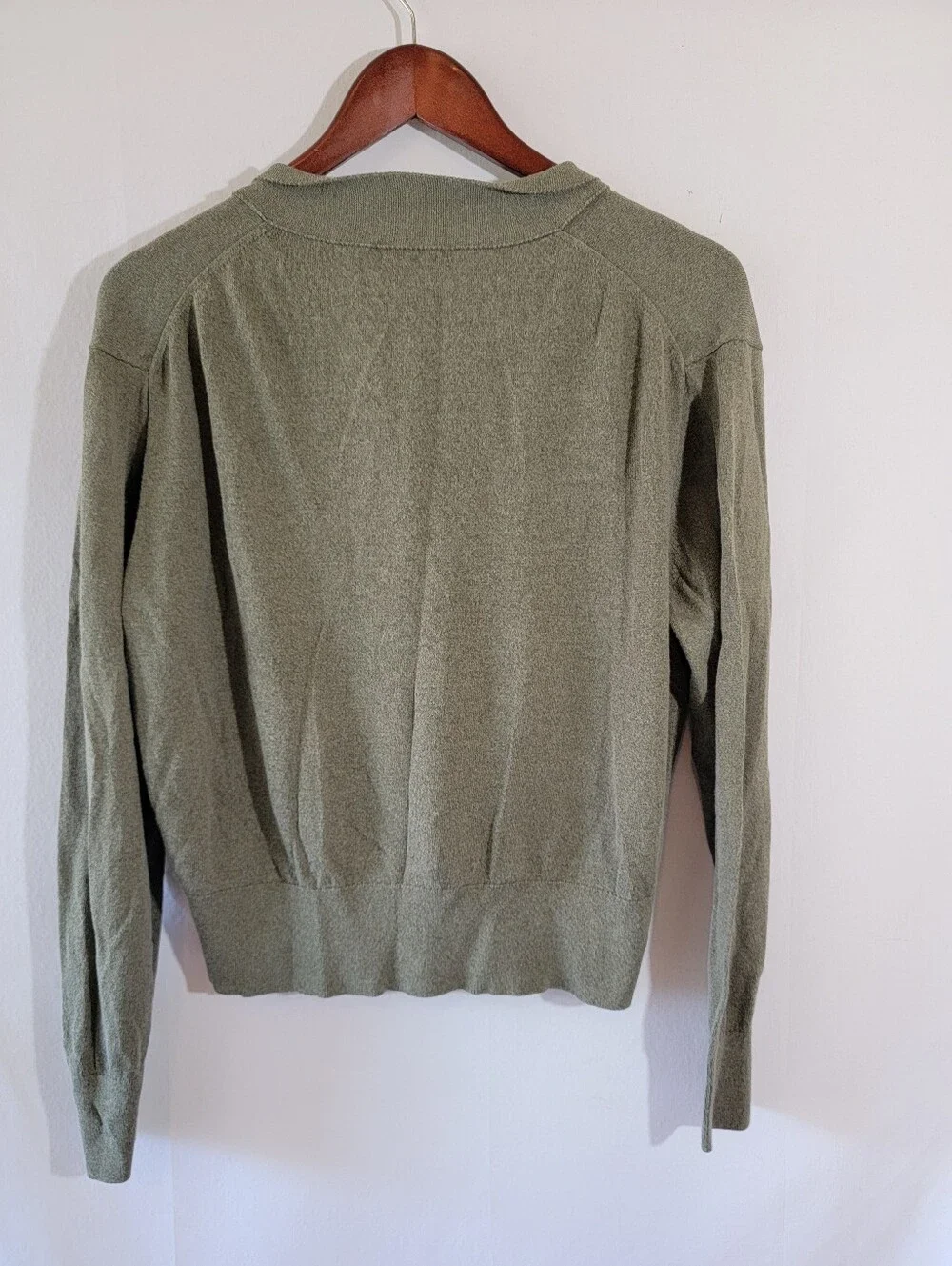 J.Crew Olive Green V-Neck Button Front Cardigan Sz L Preppy Coquette Fall Boho